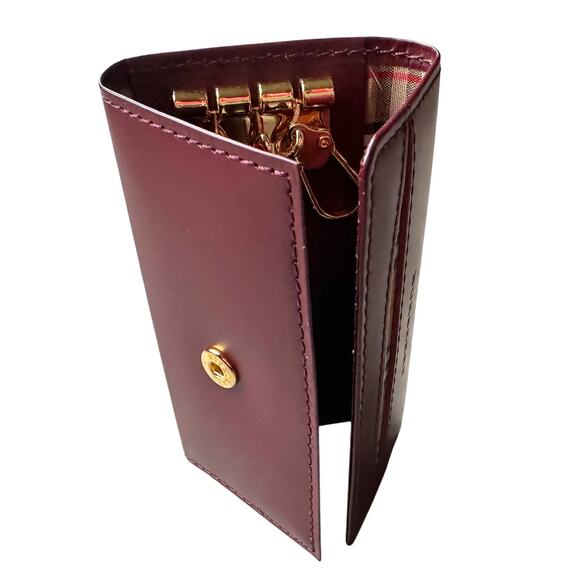 Burberry Burgundy Leather Key  Holder with Nova Check Accents - Picture 5 of 13